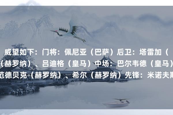威望如下：门将：佩尼亚（巴萨）后卫：塔雷加（瓦伦西亚）、克雷吉奇（赫罗纳）、吕迪格（皇马）中场：巴尔韦德（皇马）、桑谢特（毕巴）、范德贝克（赫罗纳）、希尔（赫罗纳）先锋：米诺夫斯基（赫罗纳）、杜罗（瓦伦西亚）、维尼修斯（皇马）    欧洲杯体育信息