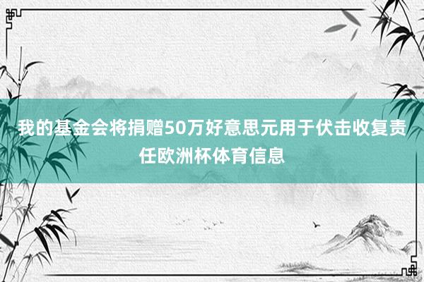 我的基金会将捐赠50万好意思元用于伏击收复责任欧洲杯体育信息
