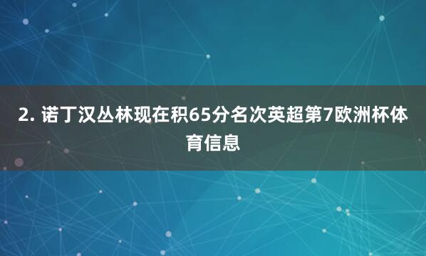 2. 诺丁汉丛林现在积65分名次英超第7欧洲杯体育信息