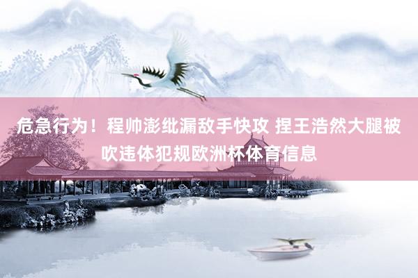 危急行为！程帅澎纰漏敌手快攻 捏王浩然大腿被吹违体犯规欧洲杯体育信息